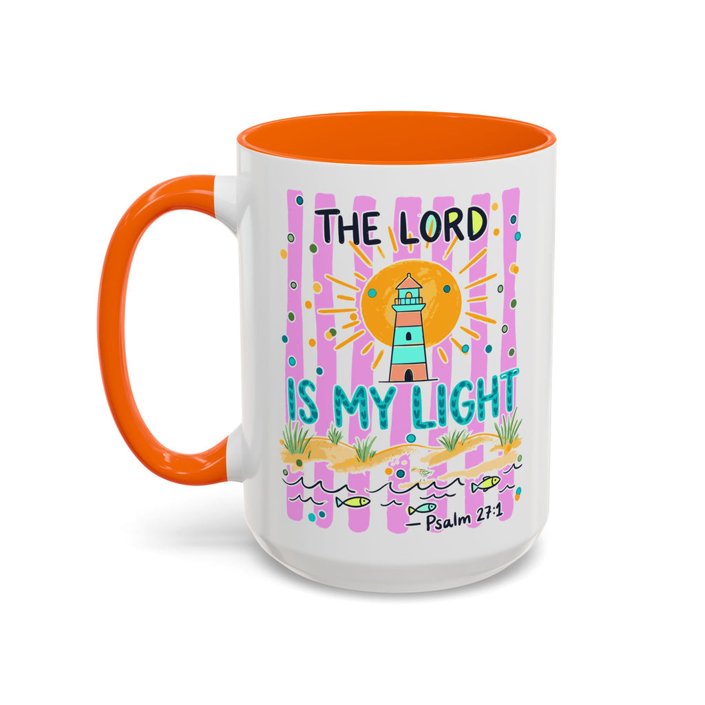 Christian Coffee Mug - "The Lord Is My Light" Lighthouse Psalm 27:1 Accent Mug