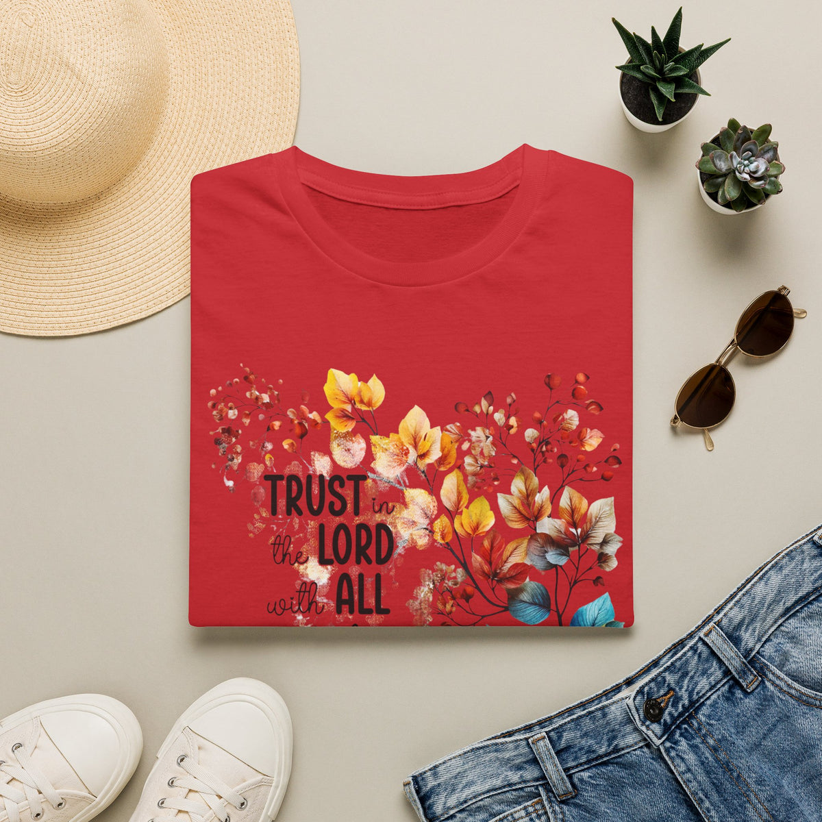 Trust the Lord with All Your Heart T-Shirt | Floral Scripture Design