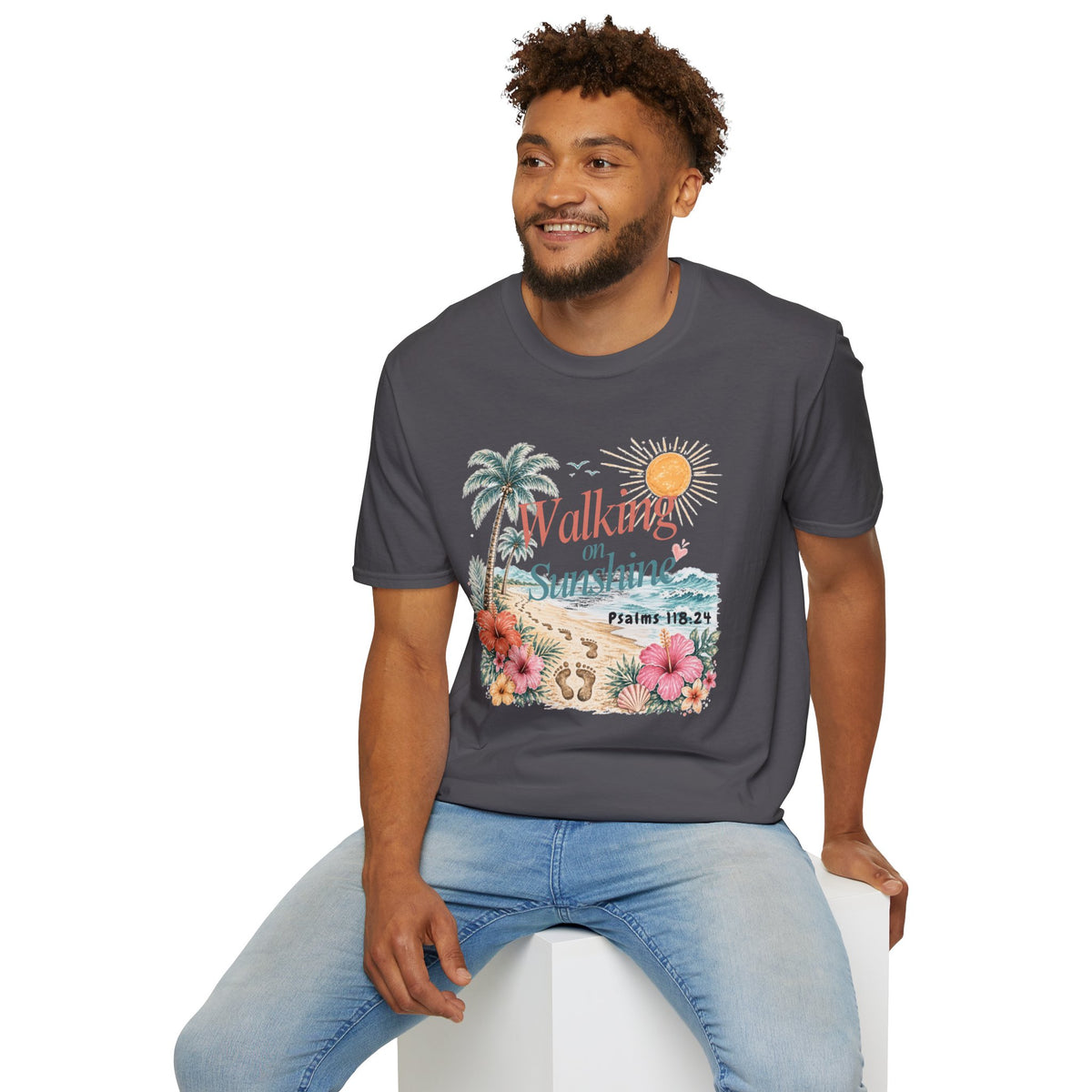 Walking on Sunshine T-Shirt — Tropical Floral Psalms 118:24 Tee