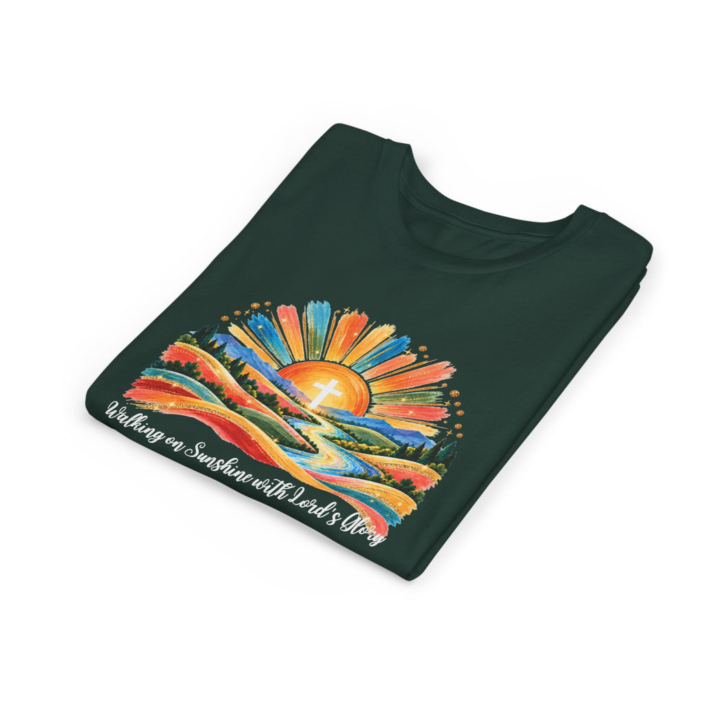 Youth Short Sleeve Tee – Walking On Sunshine with Lords Colorful Christian Sunrise Faith Shirt