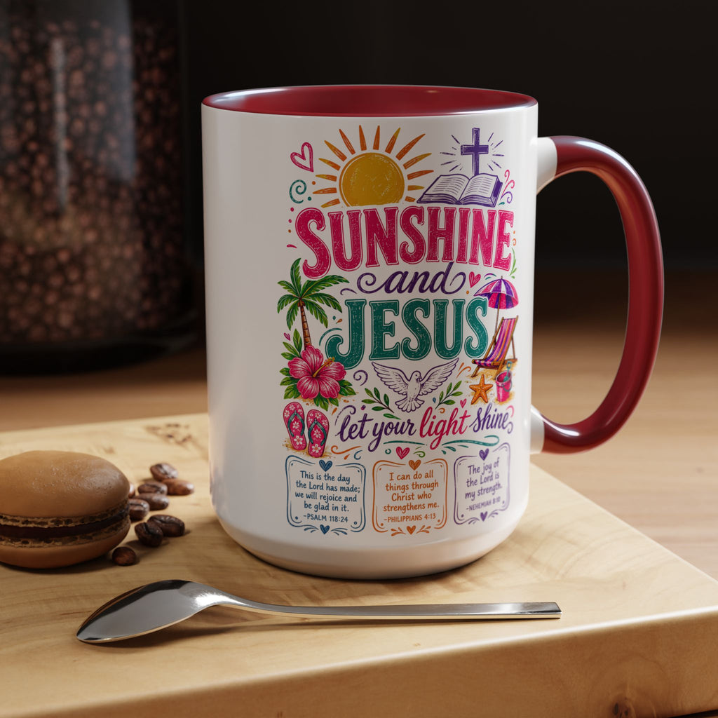 Sunshine and Jesus Coffee Mug — Faith-Inspired Beach Vibe Accent Mug (11/15oz)