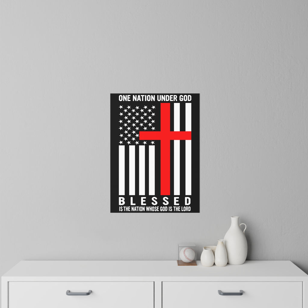 One Nation Under God Blessed American Flag Cross Wall Decal