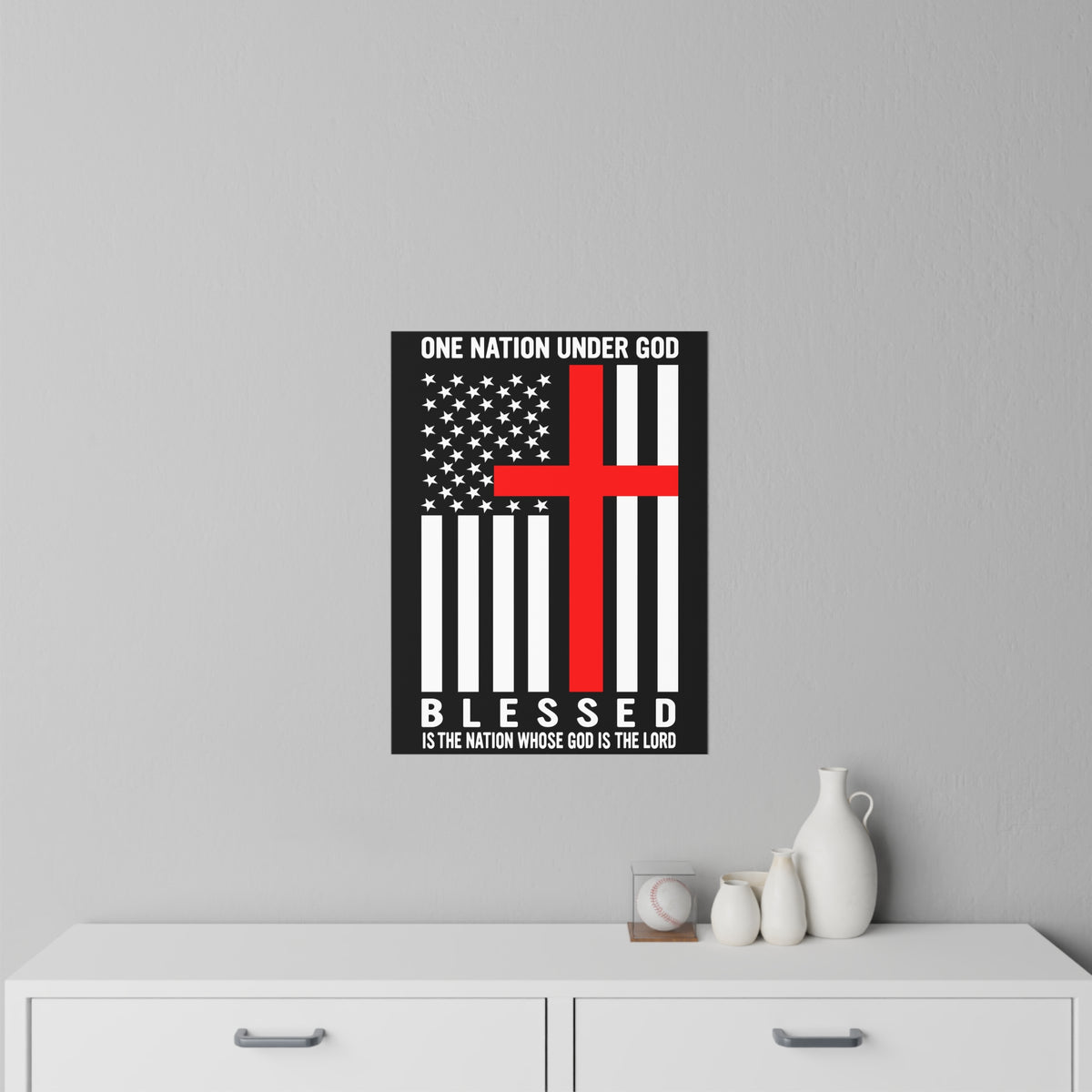One Nation Under God Blessed American Flag Cross Wall Decal