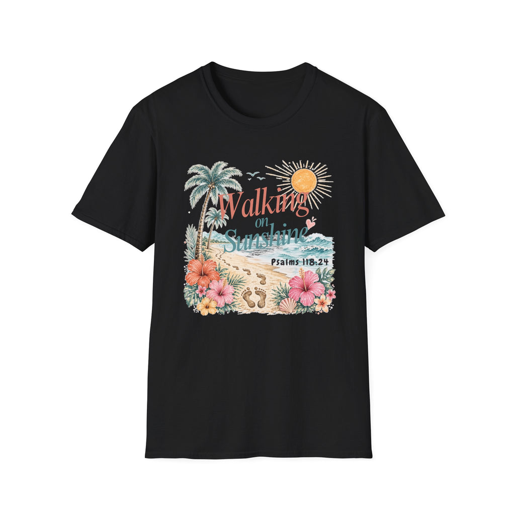 Walking on Sunshine T-Shirt — Tropical Floral Psalms 118:24 Tee