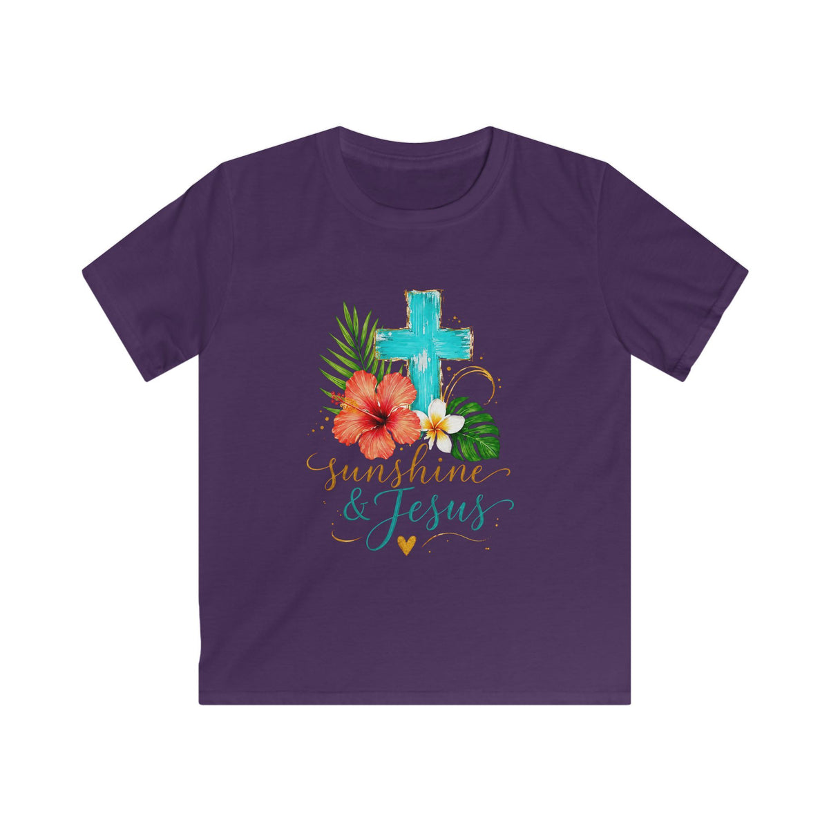 Kids Tee — Sunshine & Jesus Floral Cross Christian Graphic