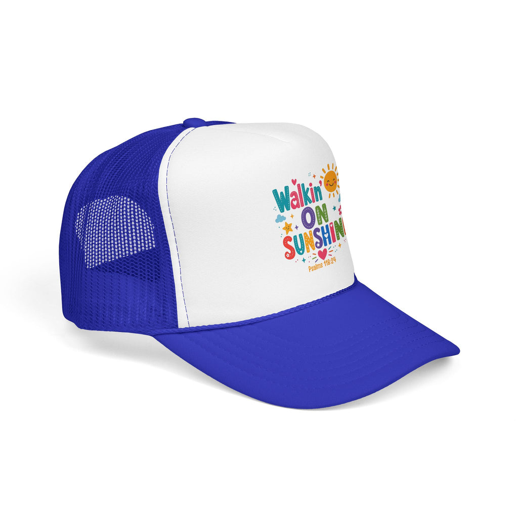 Walkin' on Sunshine Foam Trucker Hat — Retro Colorful Sunshine Design Psalm 118:24