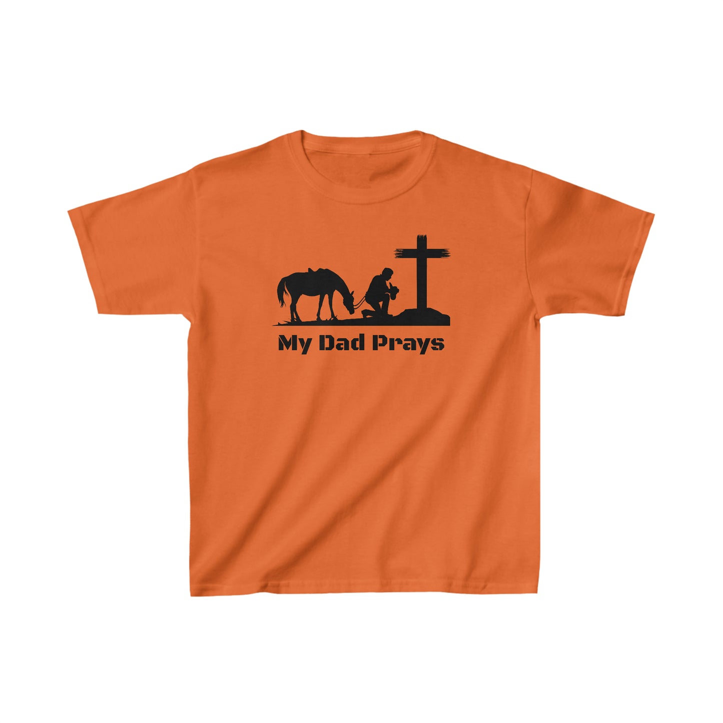 My Dad Prays Cowboy Kids Heavy Cotton Tee