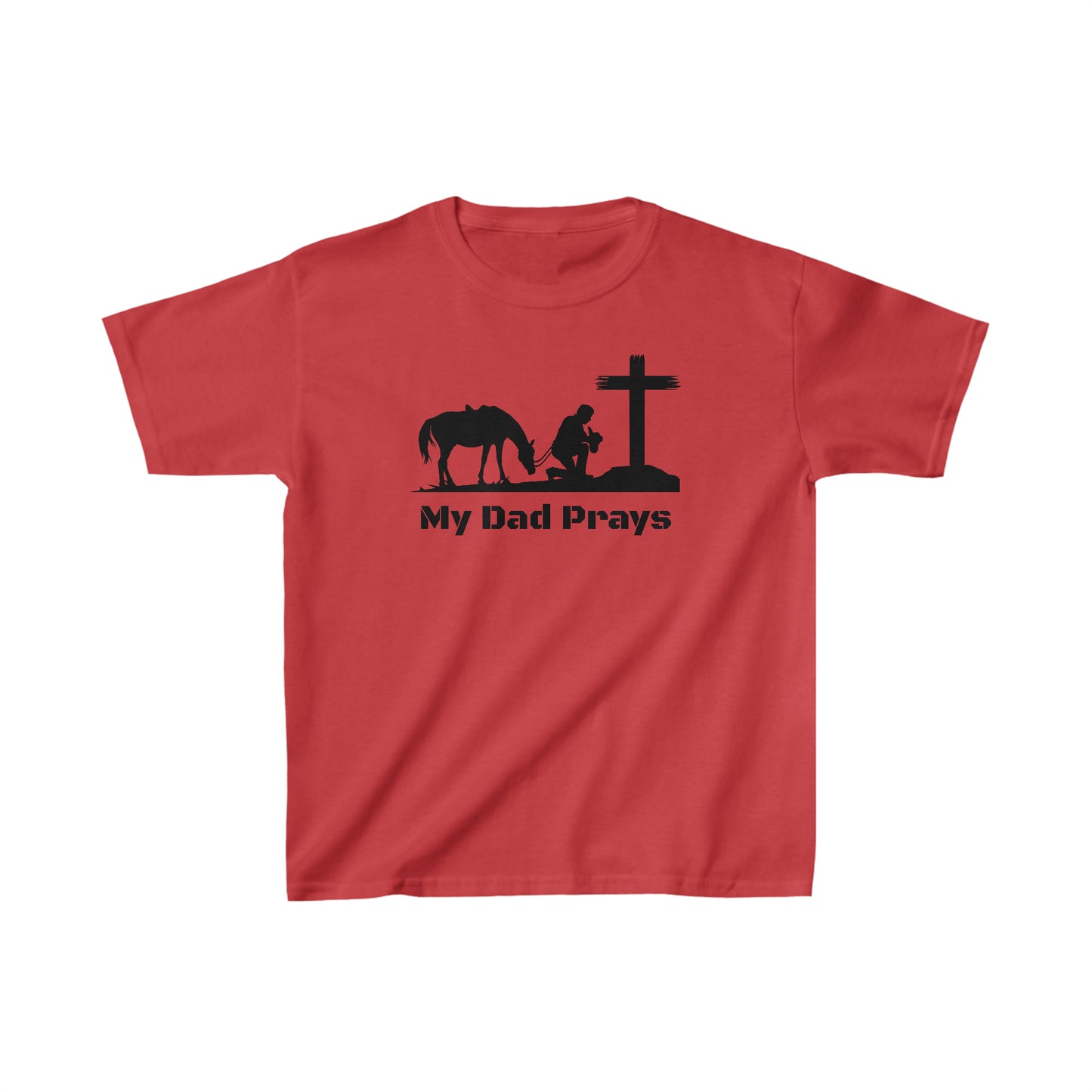 My Dad Prays Cowboy Kids Heavy Cotton Tee