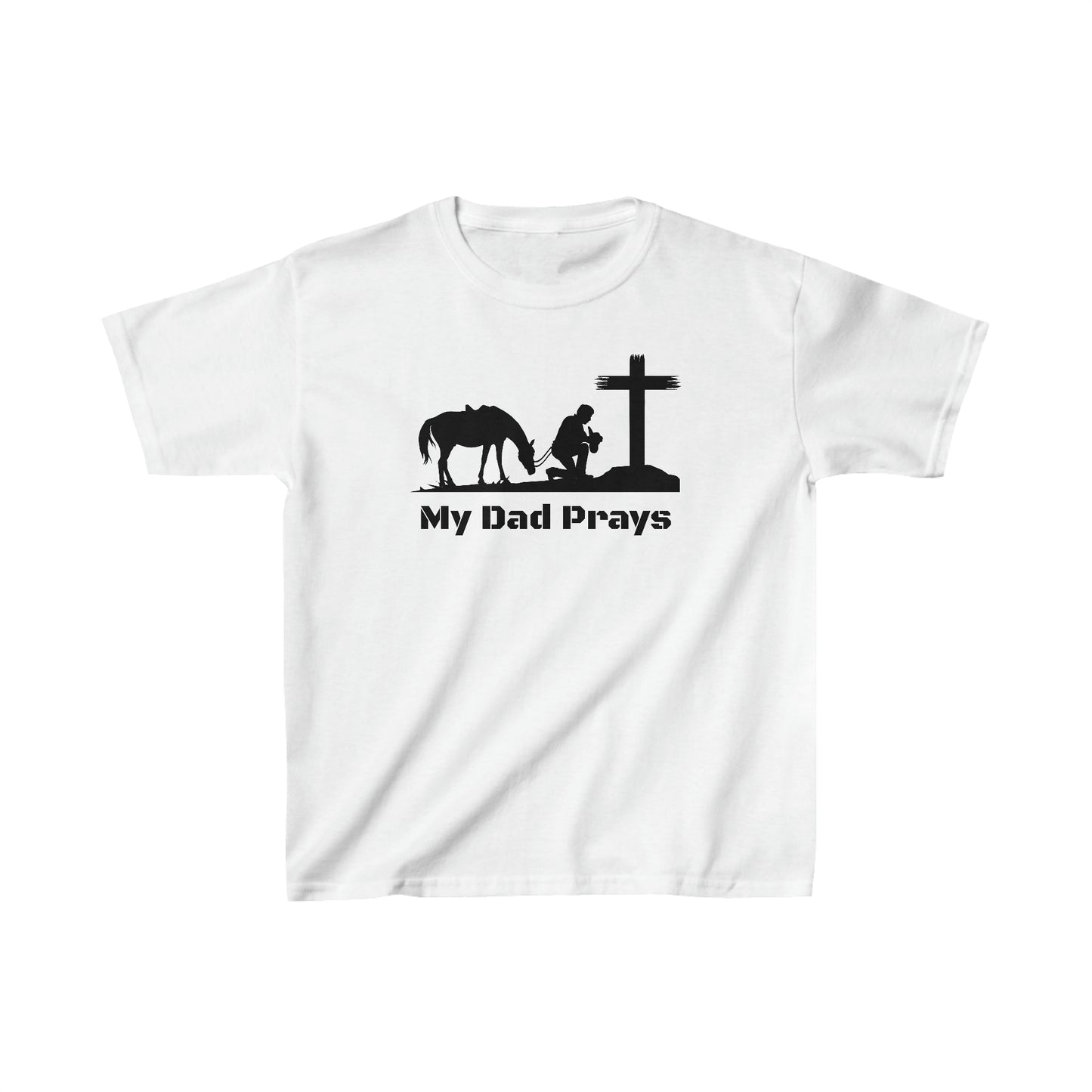 My Dad Prays Cowboy Kids Heavy Cotton Tee