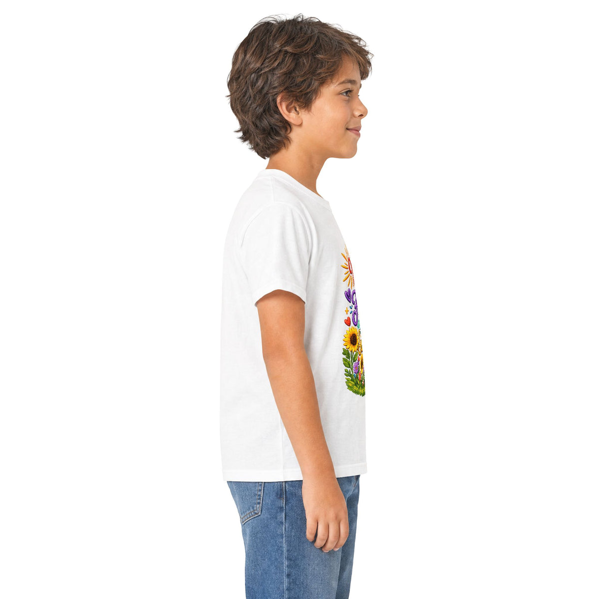 Kids T‑Shirt – "Walking by Faith and Sunshine" Colorful Floral Tee