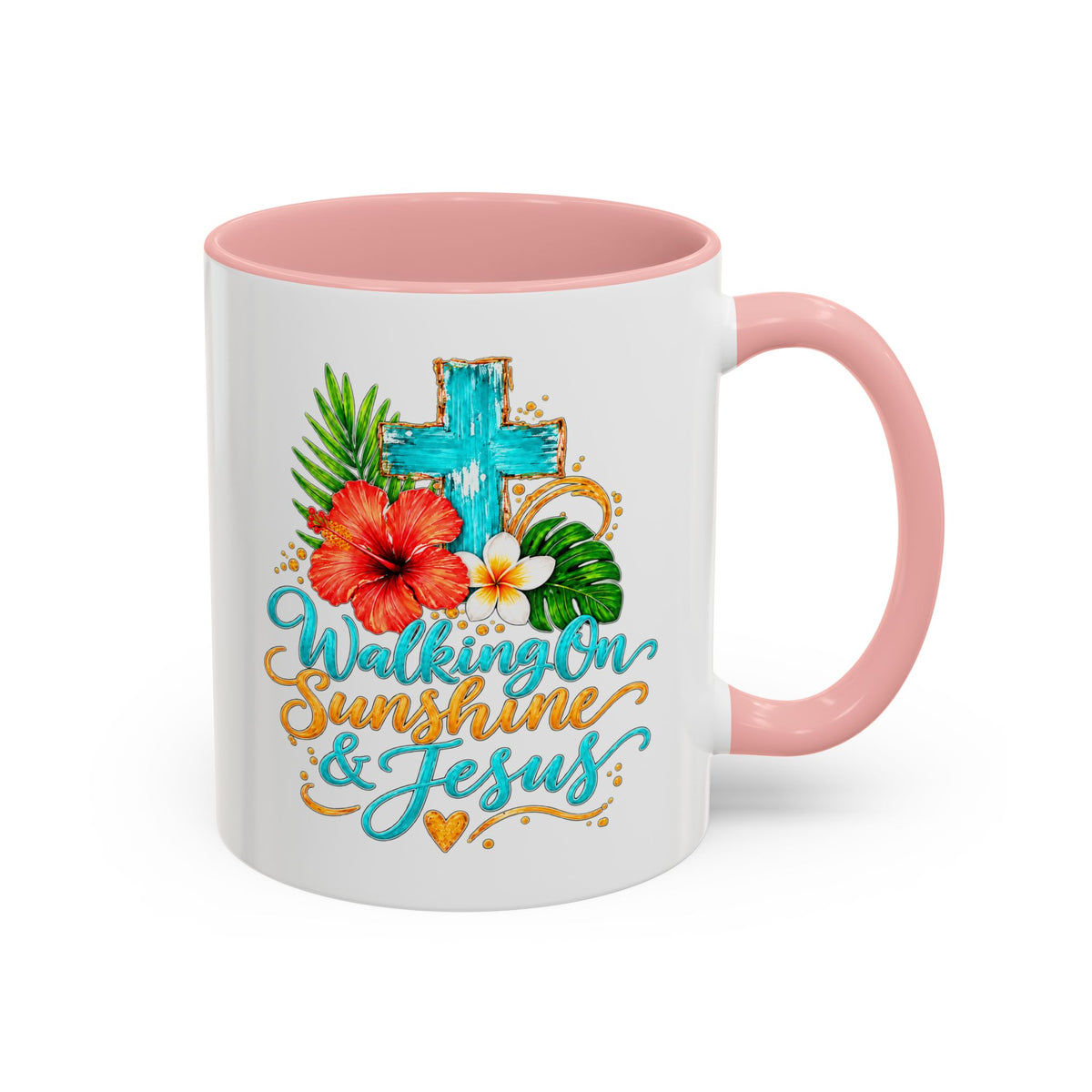 Walking on Sunshine & Jesus Coffee Mug – Floral Cross Accent Mug