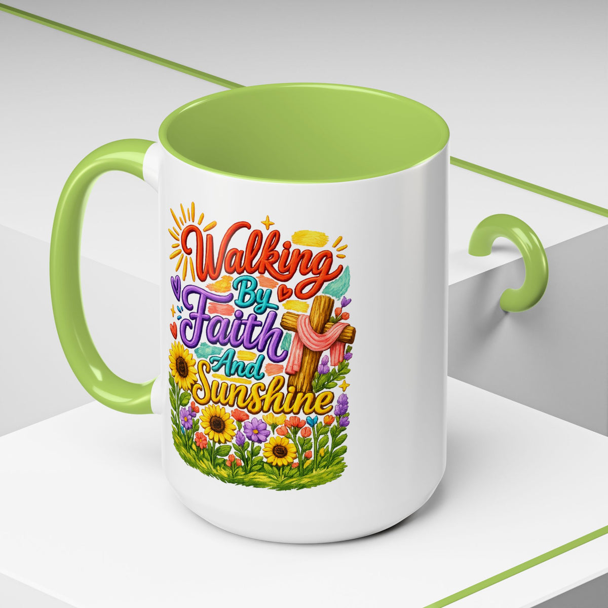 Walking by Faith and Sunshine Inspirational Coffee Mug