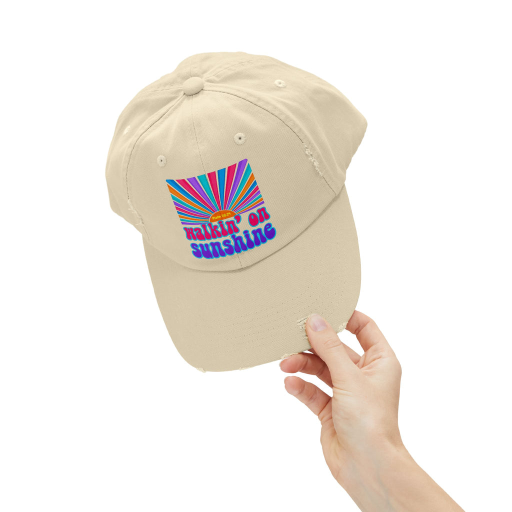 Walking On Sunshine Distressed Cap — Lords Glory with Lori Retro Rainbow Sun Trucker Hat