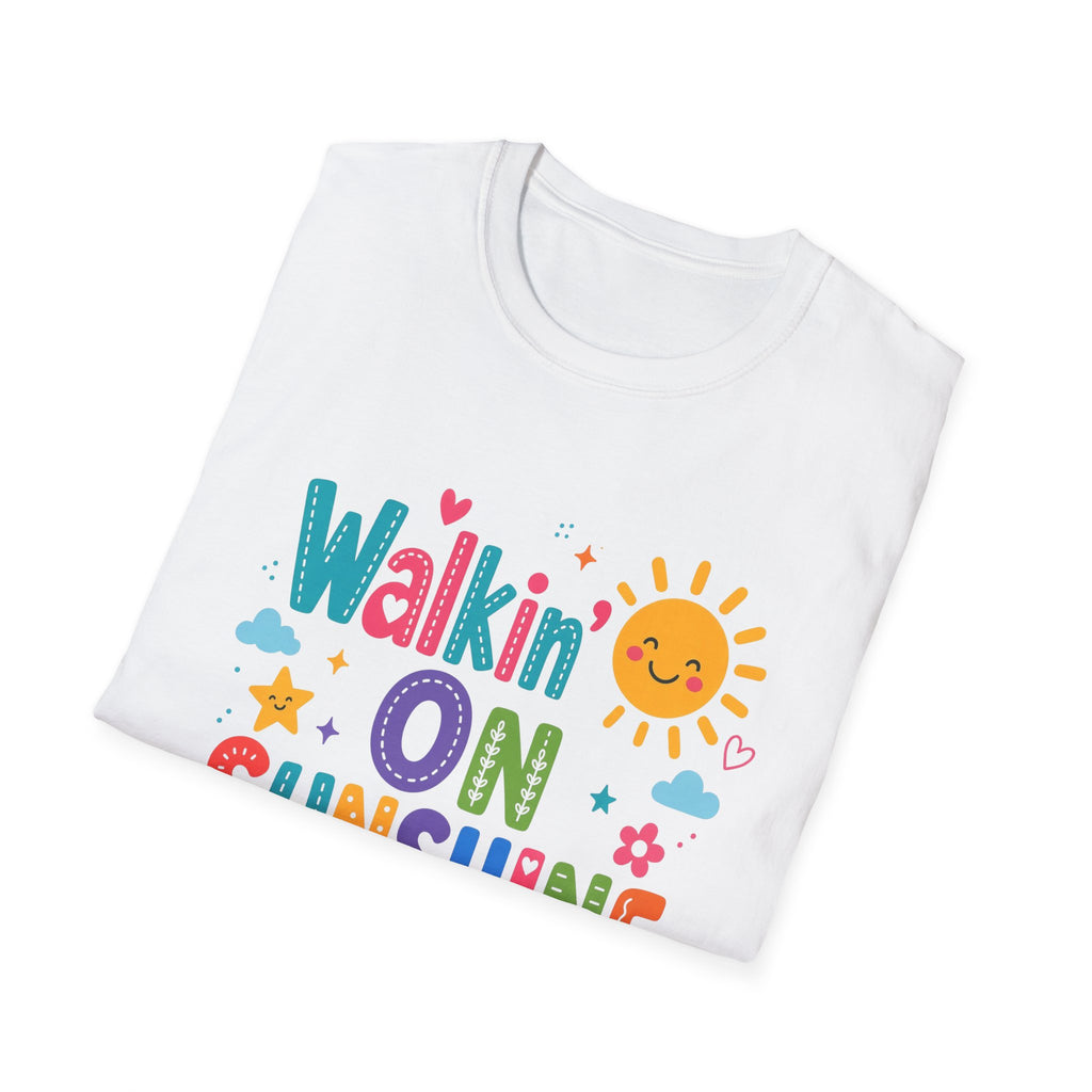 T-Shirt — "Walkin' on Sunshine" Bright Retro Sun Graphic Tee ‭‭Psalms‬ ‭118‬:‭24‬ ‭