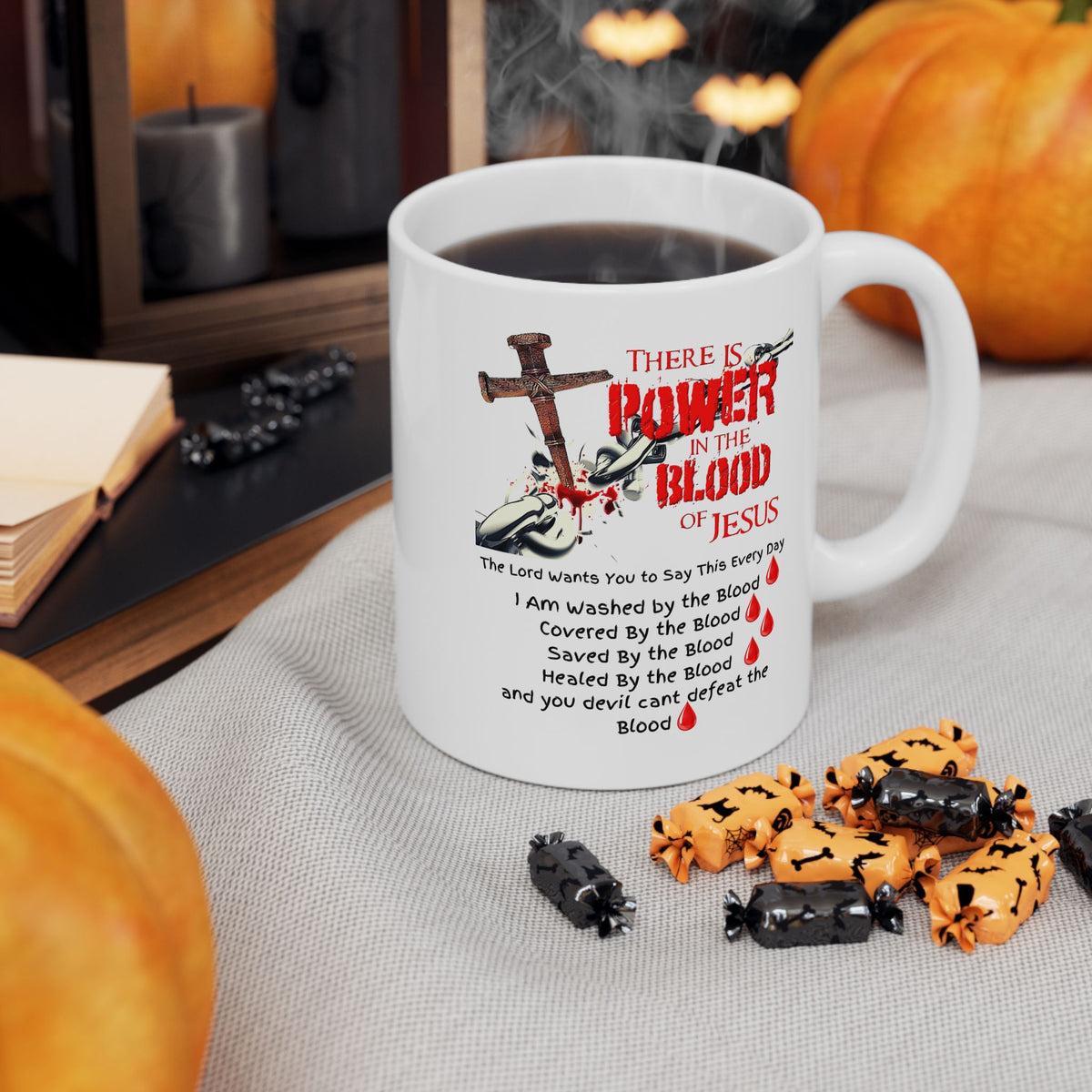 Christian Faith Mug – The Power of the Blood of Jesus Cross Coffee Cup