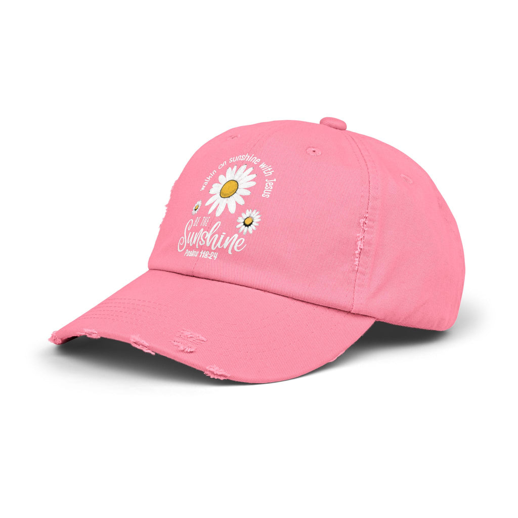 Walking on Sunshine Distressed Daisy Cap — "Be the Sunshine"  Mom and Dad Hat Psalms‬ ‭118‬:‭24