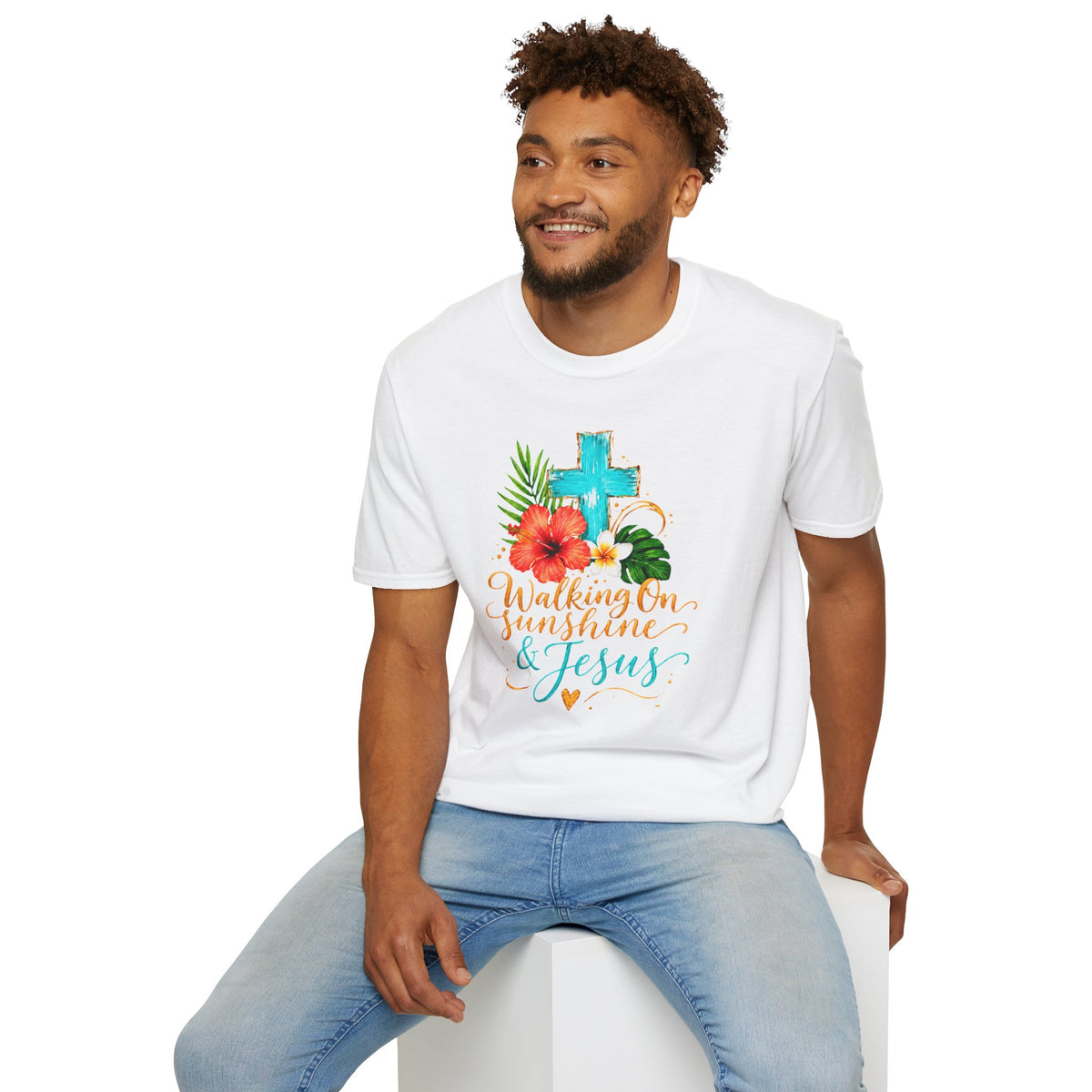 Walking on Sunshine & Jesus Floral Cross T-Shirt