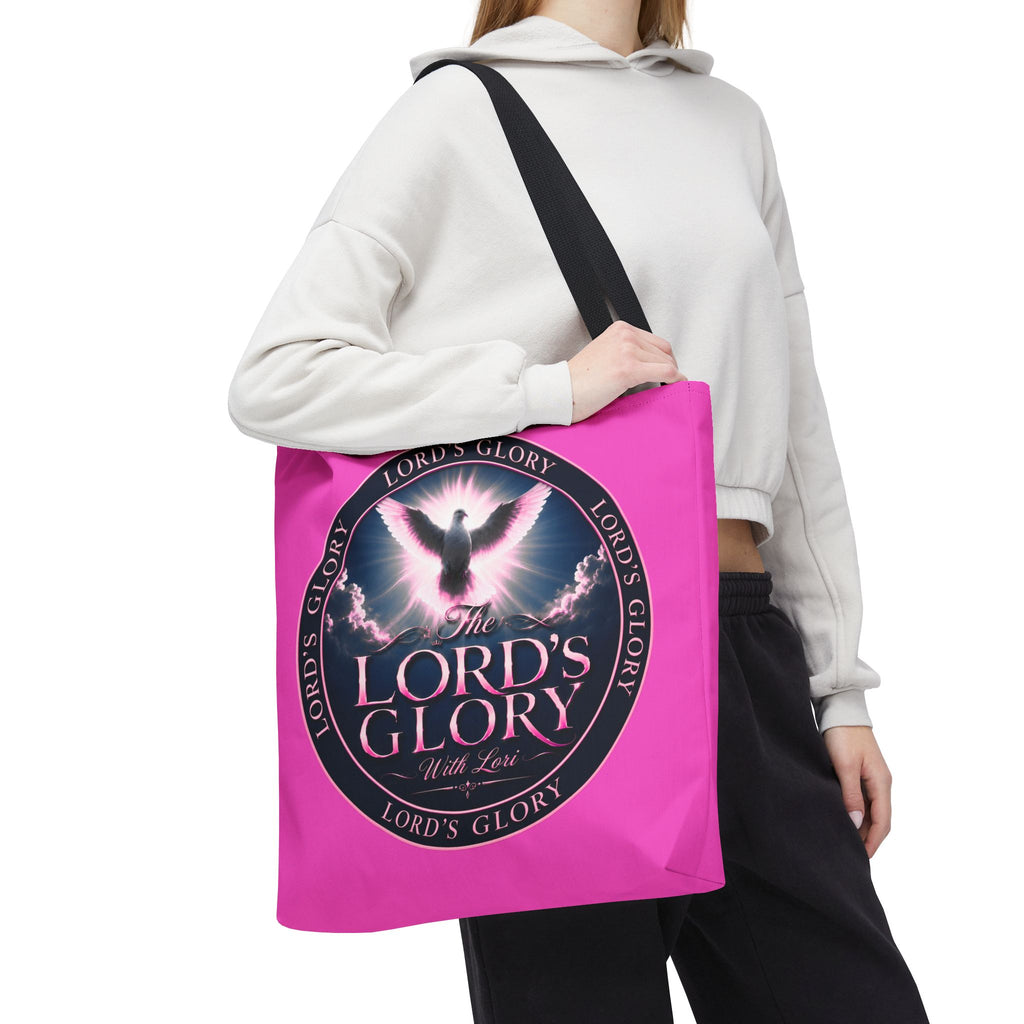 Religious Tote Bag - "The Lord's Glory with Lori" Pink All-Over-Print Christian Tote