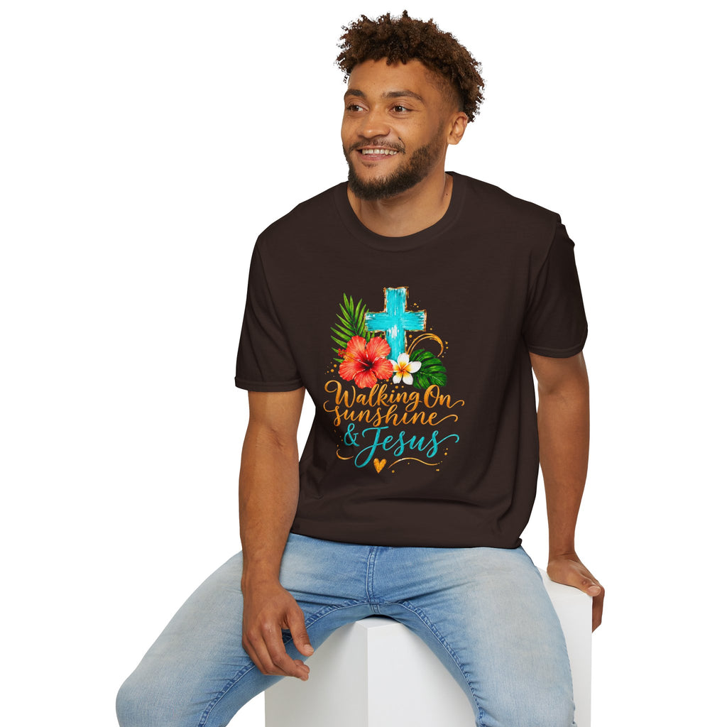 Walking on Sunshine & Jesus Floral Cross T-Shirt