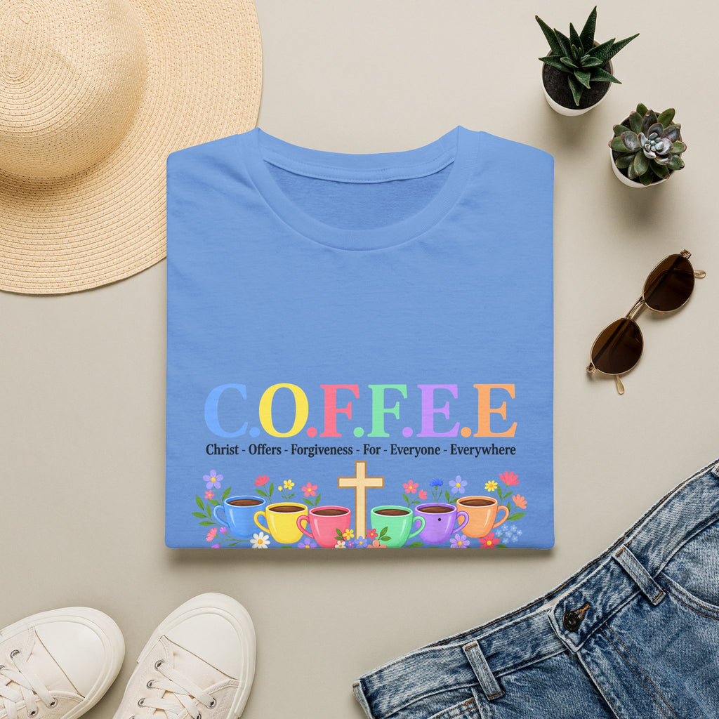 Coffee Lover Floral Graphic - C.o.f.f.e.e. (Christ - Offers - Forgiveness - For Everyone - Everywhere)  Softstyle T-Shirt