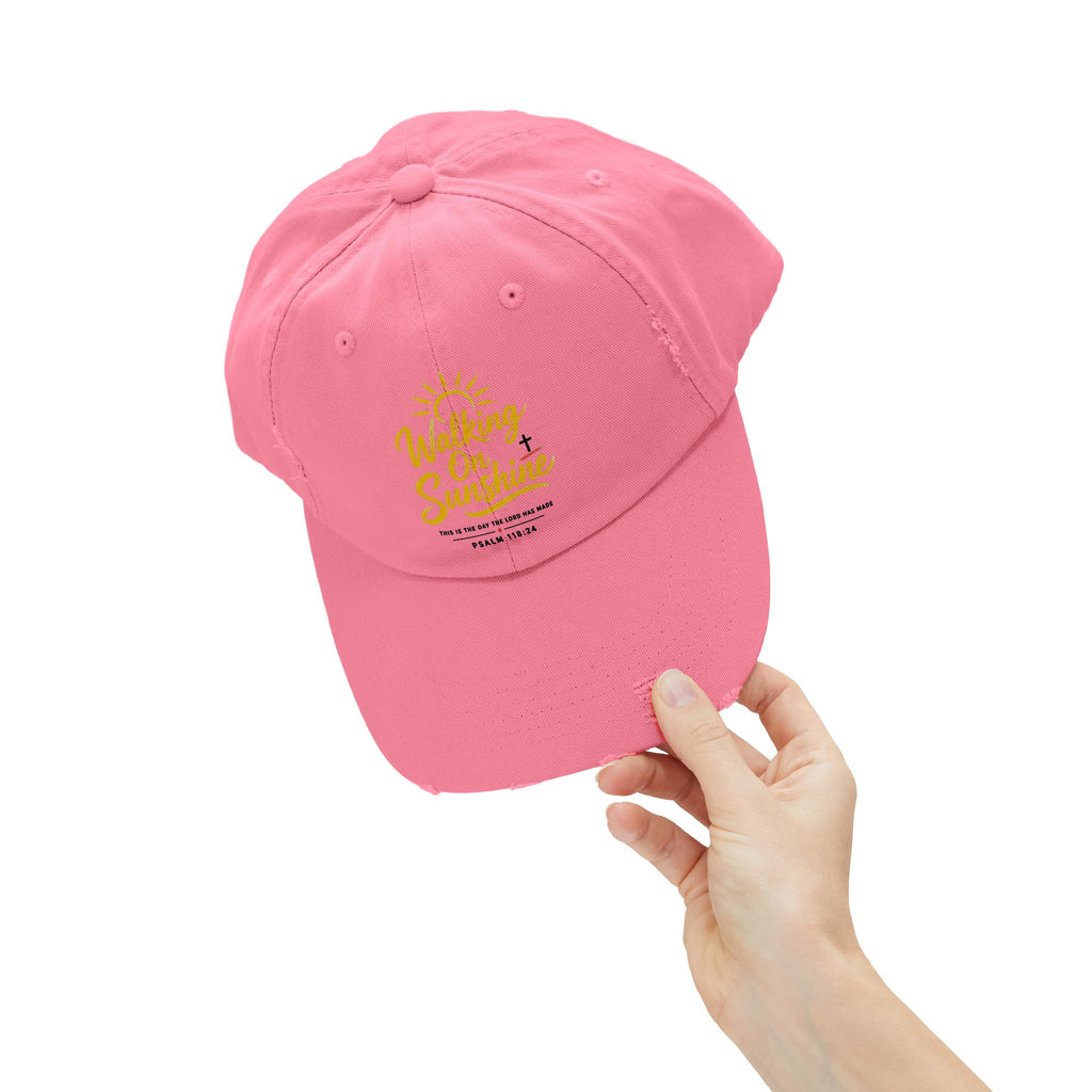 Walking on Sunshine Distressed Cap – Christian Sunshine Baseball Hat (Psalm 118:24)