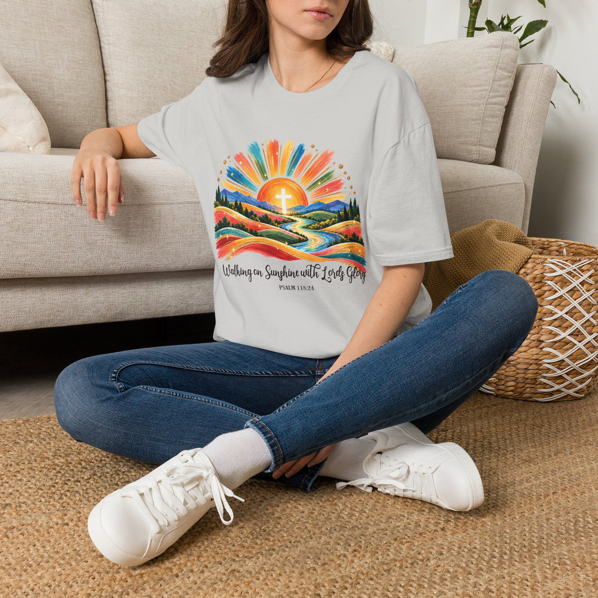 Walking On Sunshine with Lords Glory - with Lori Faith and Hope Christian Sunrise T-Shirt