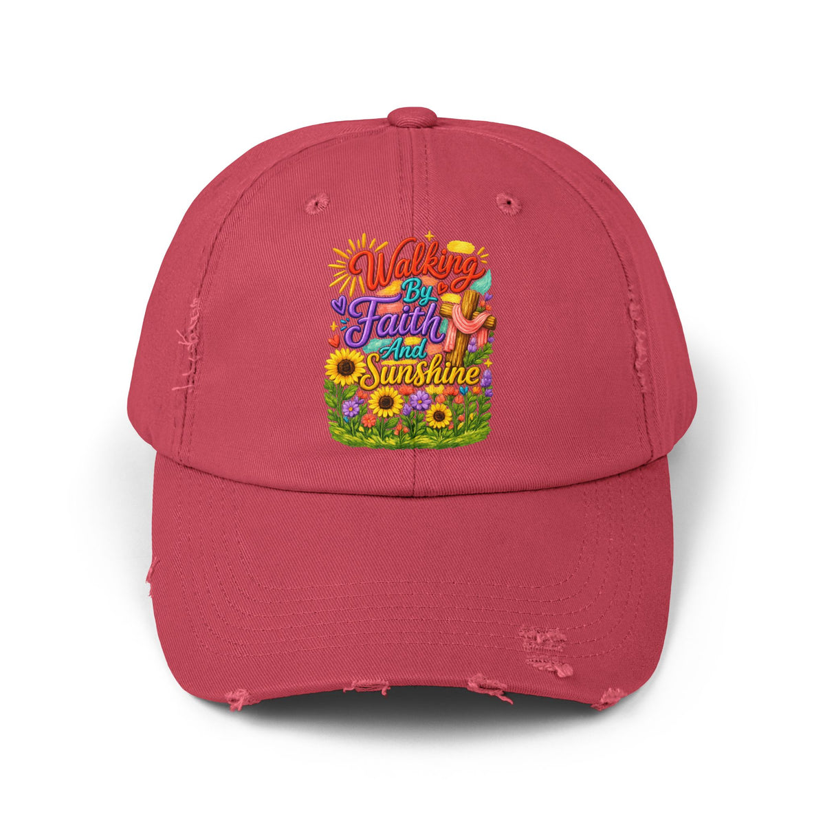 Walking by Faith and Sunshine Distressed Baseball Cap