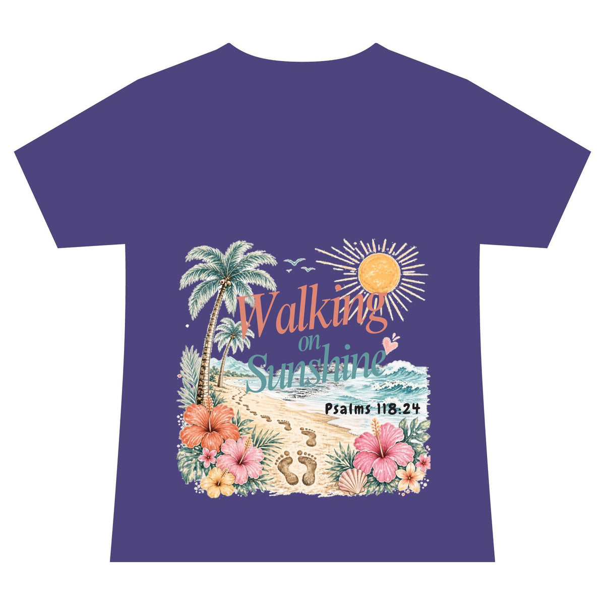 Beach Faith V-Neck Tee — "Walk on Sunshine" Psalms 118:24 Tropical Shirt