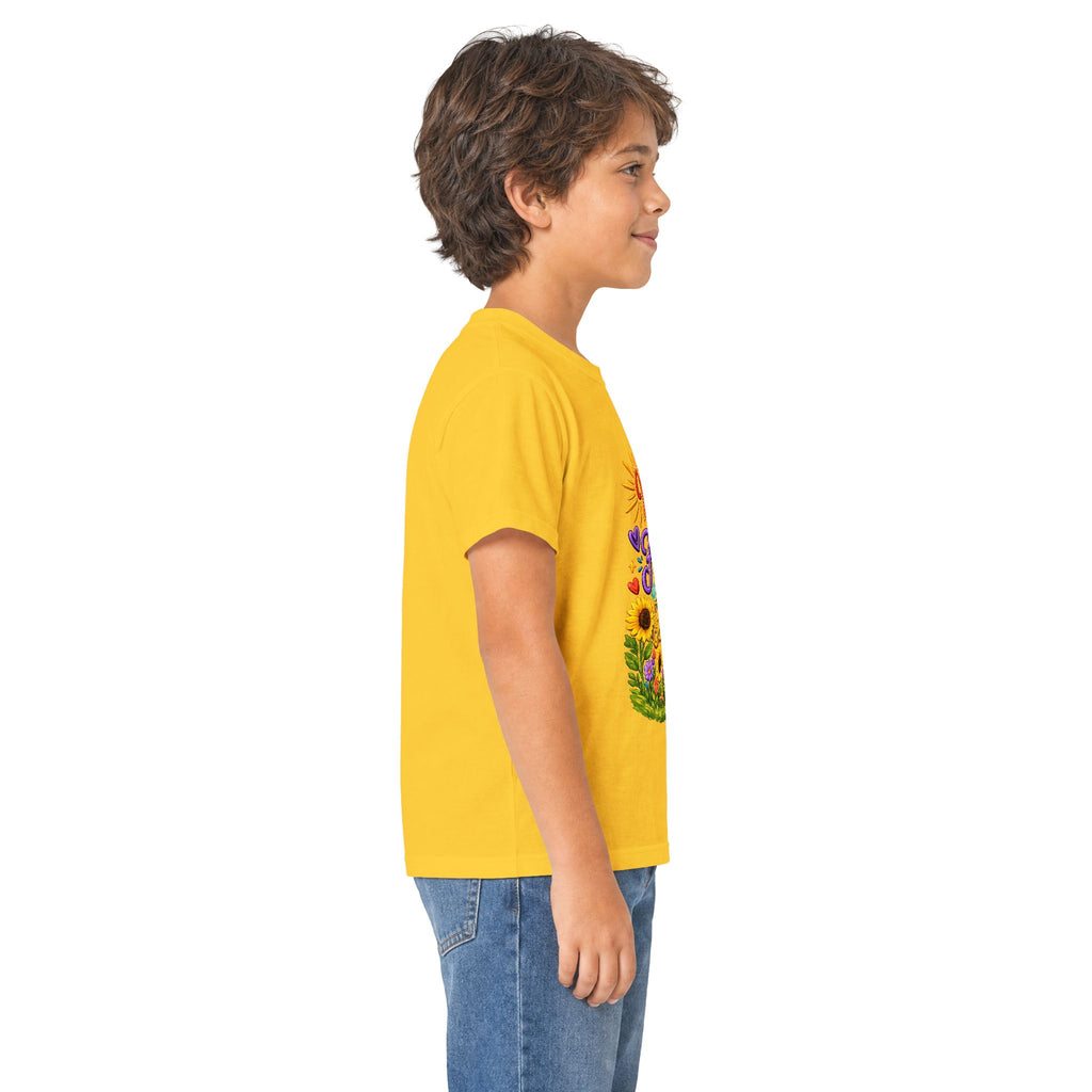Kids T‑Shirt – "Walking by Faith and Sunshine" Colorful Floral Tee