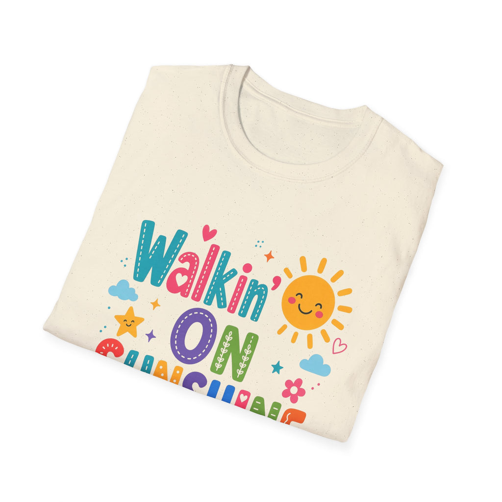 T-Shirt — "Walkin' on Sunshine" Bright Retro Sun Graphic Tee ‭‭Psalms‬ ‭118‬:‭24‬ ‭