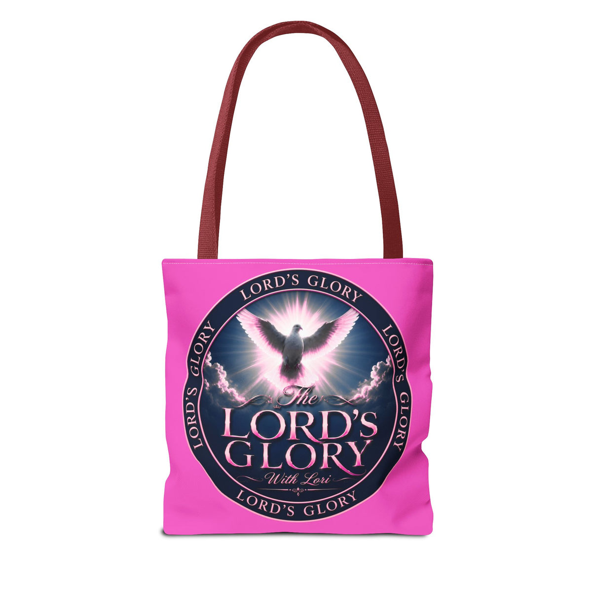 Religious Tote Bag - "The Lord's Glory with Lori" Pink All-Over-Print Christian Tote