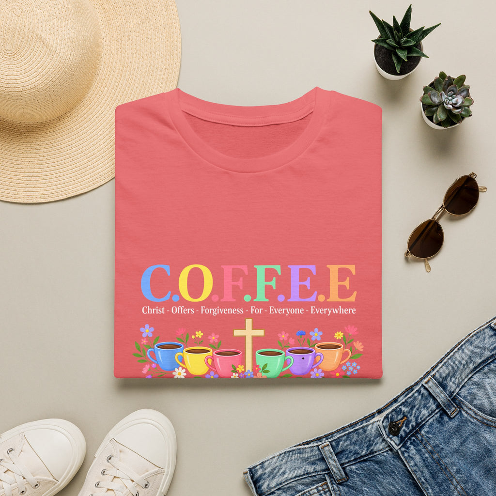 Coffee Lover Floral Graphic - C.o.f.f.e.e. (Christ - Offers - Forgiveness - For Everyone - Everywhere)  Softstyle T-Shirt
