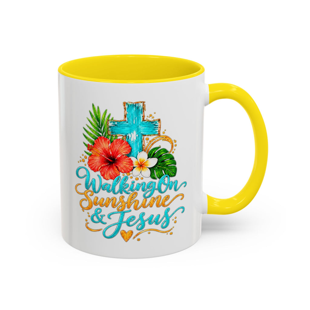 Walking on Sunshine & Jesus Coffee Mug – Floral Cross Accent Mug