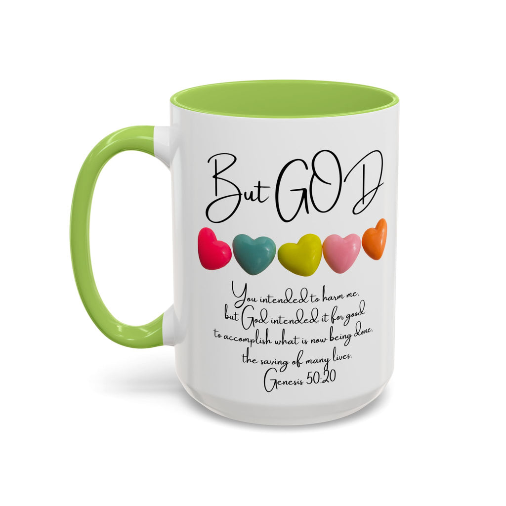 But God Scripture Coffee Mug — Genesis 50:20 Inspirational Heart Accent Mug (11/15oz)