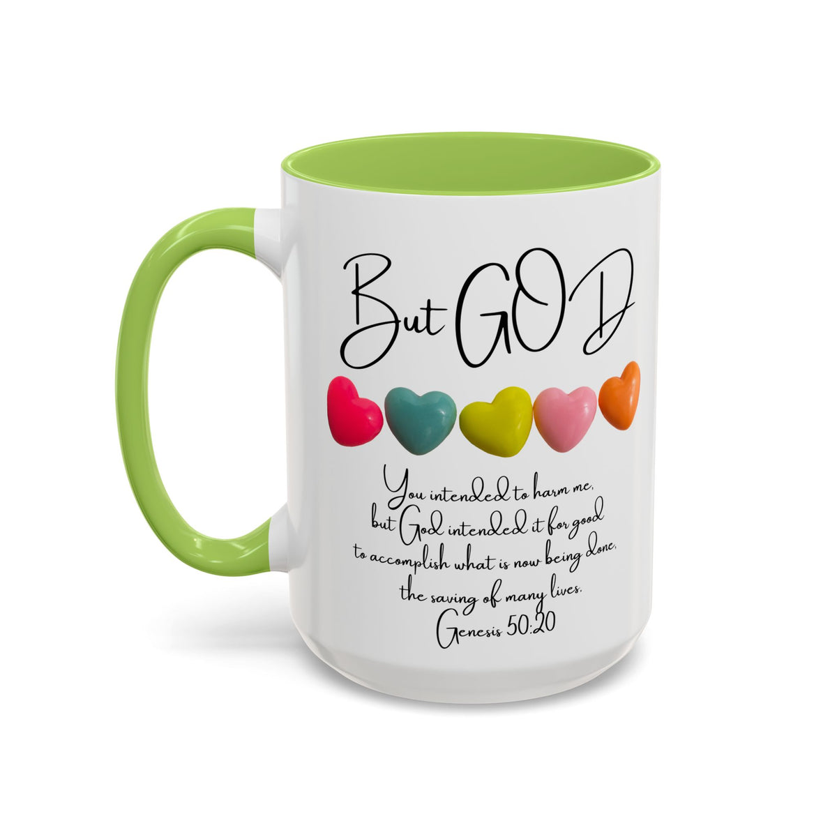 But God Scripture Coffee Mug — Genesis 50:20 Inspirational Heart Accent Mug (11/15oz)