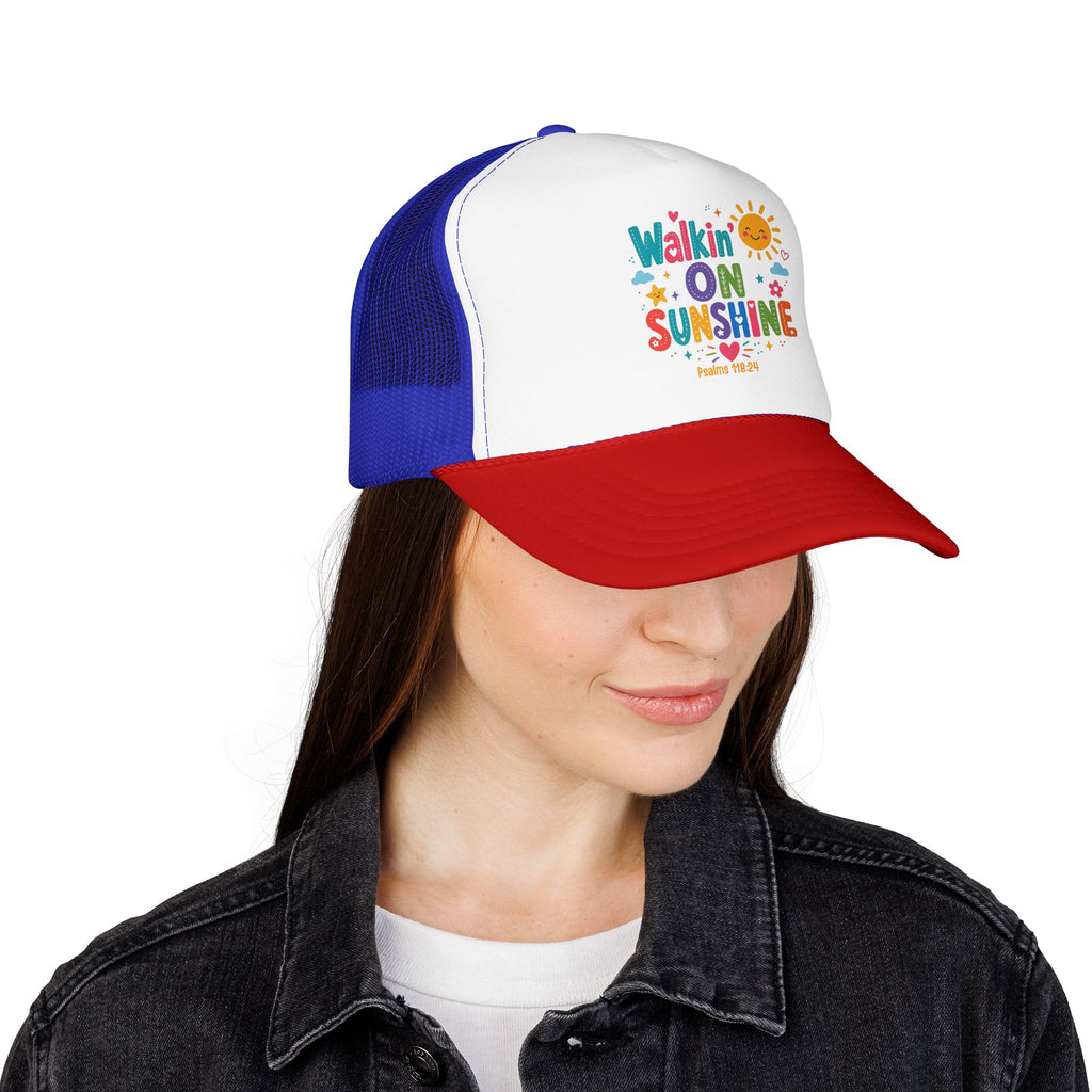 Walkin' on Sunshine Foam Trucker Hat — Retro Colorful Sunshine Design Psalm 118:24