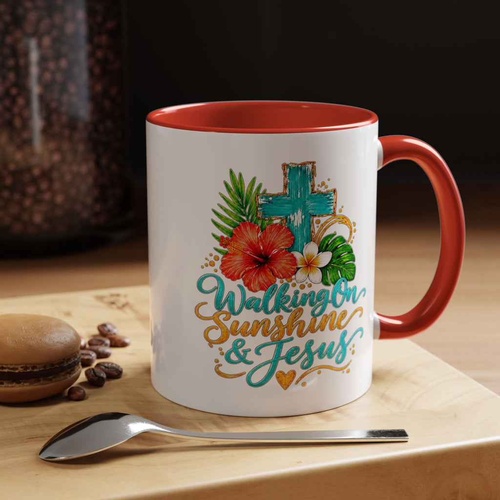 Walking on Sunshine & Jesus Coffee Mug – Floral Cross Accent Mug