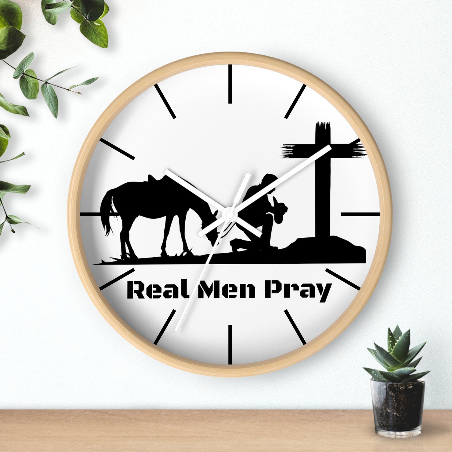 Real Men Pray Cowboys Wall clock