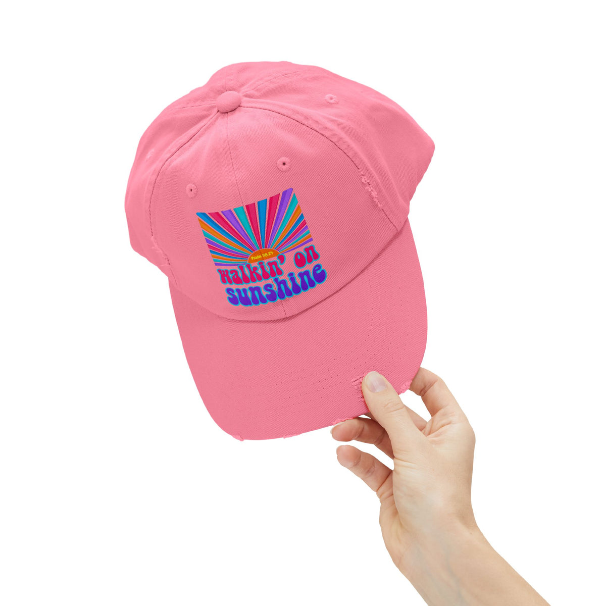 Walking On Sunshine Distressed Cap — Lords Glory with Lori Retro Rainbow Sun Trucker Hat