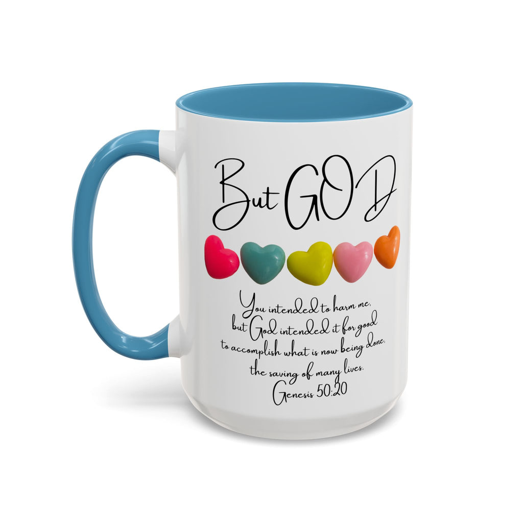 But God Scripture Coffee Mug — Genesis 50:20 Inspirational Heart Accent Mug (11/15oz)