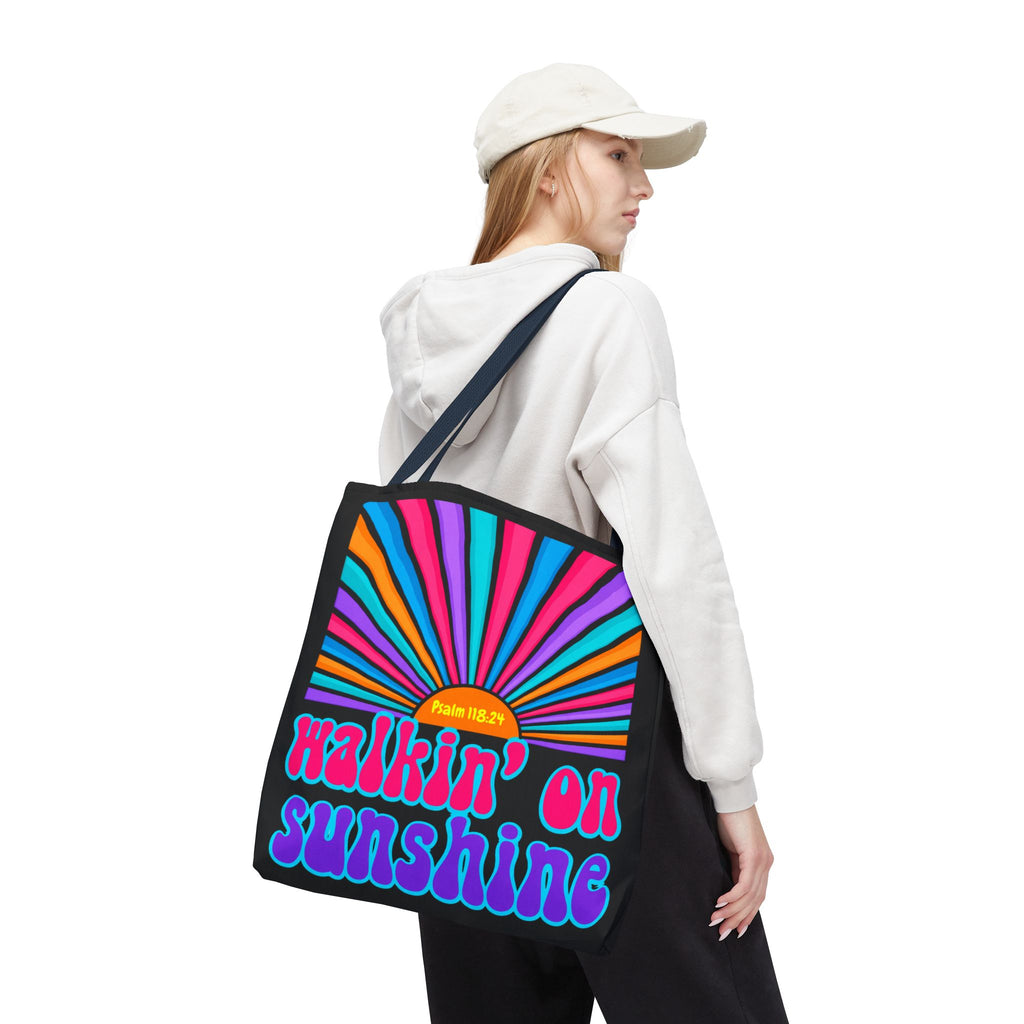 Lords Glory Sunrise Graphic Tote Bag — “Walkin' on Sunshine” Retro Psalm 118:24 Cotton AOP