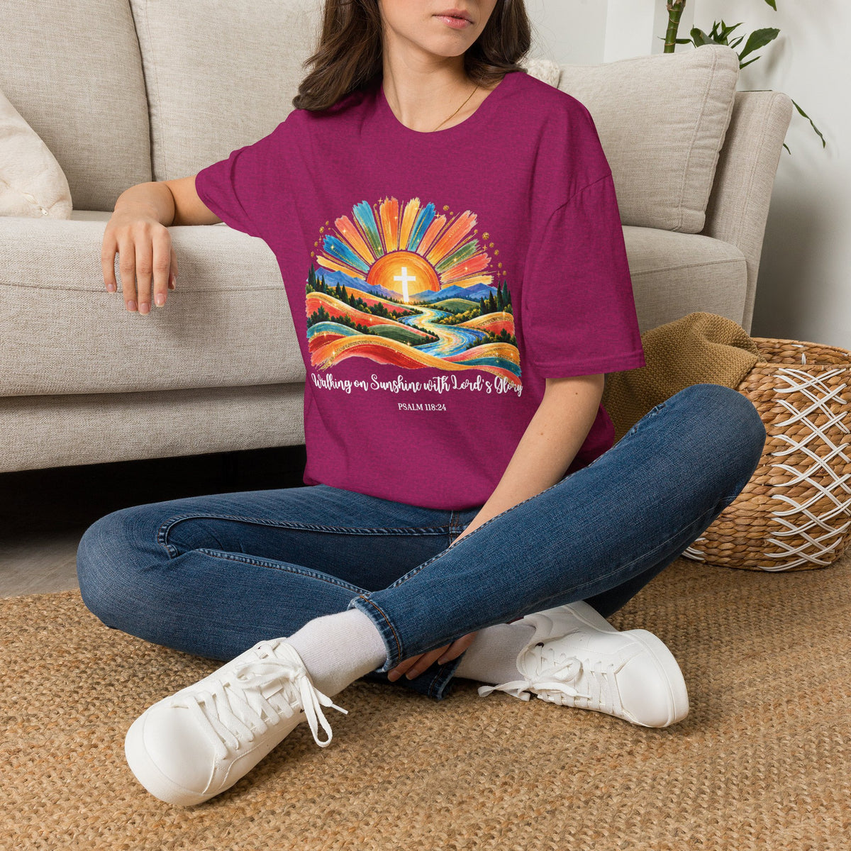 Walking On Sunshine with Lords Glory - with Lori Faith and Hope Christian Sunrise T-Shirt