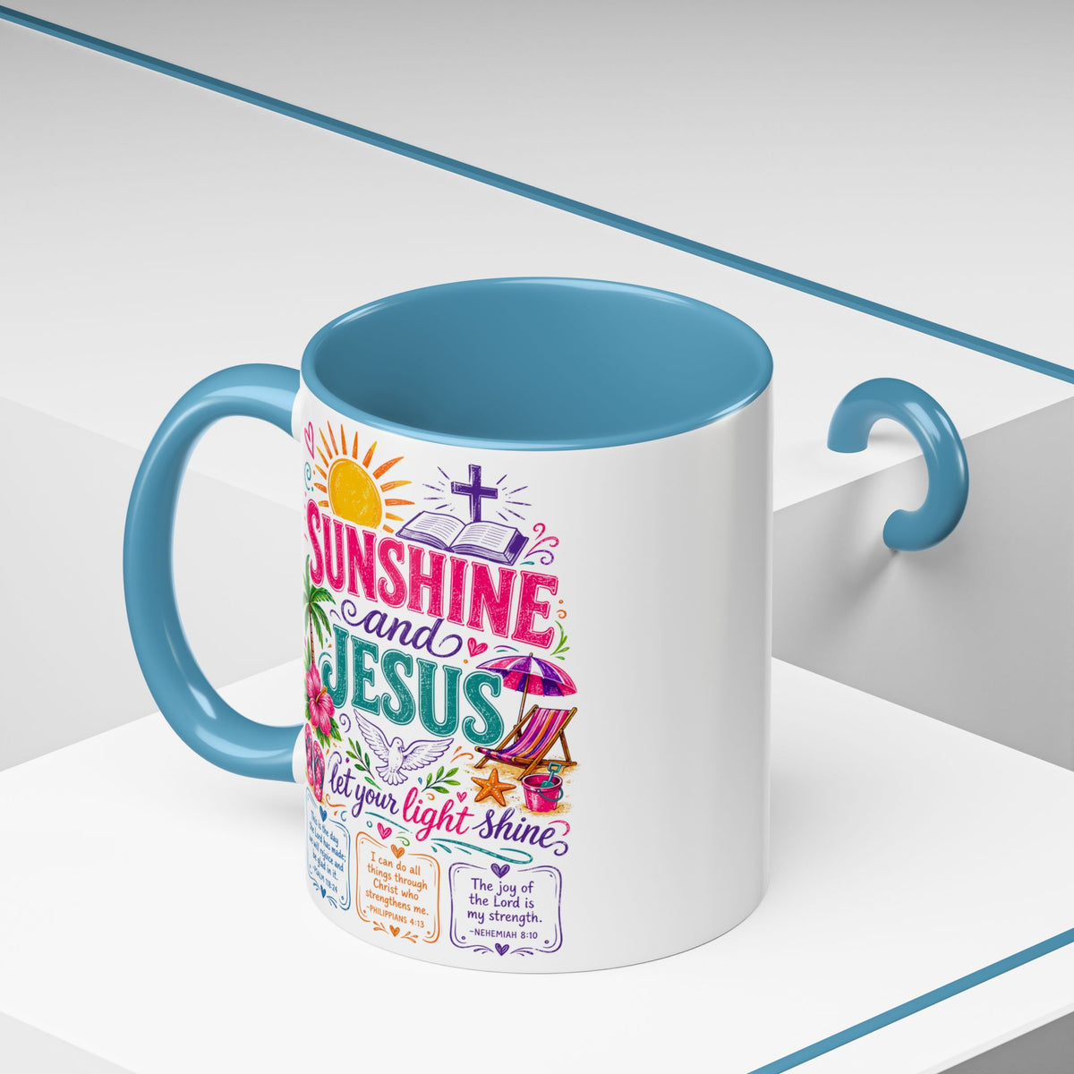 Sunshine and Jesus Coffee Mug — Faith-Inspired Beach Vibe Accent Mug (11/15oz)