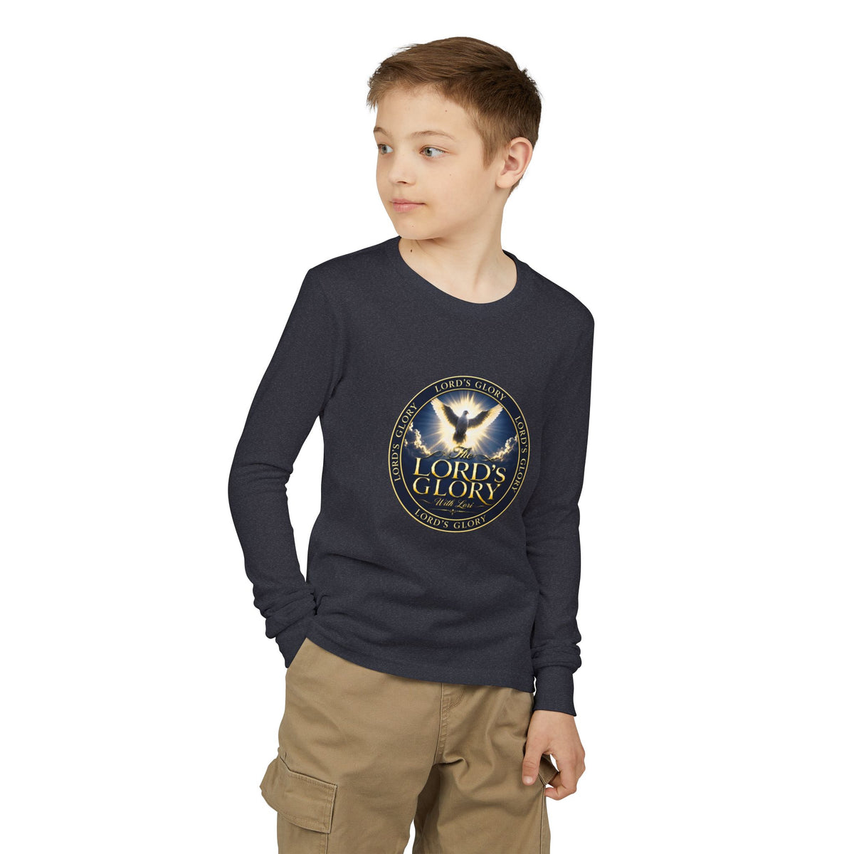 Youth Long Sleeve Tee - "Lord's Glory with Lori" Christian Dove Graphic