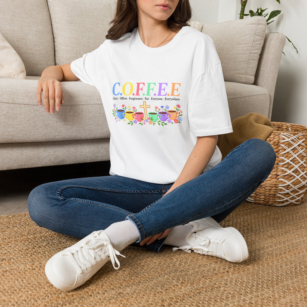Coffee Lover Floral Graphic - C.o.f.f.e.e. (Christ - Offers - Forgiveness - For Everyone - Everywhere)  Softstyle T-Shirt