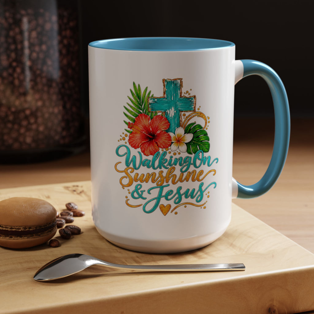 Walking on Sunshine & Jesus Coffee Mug – Floral Cross Accent Mug
