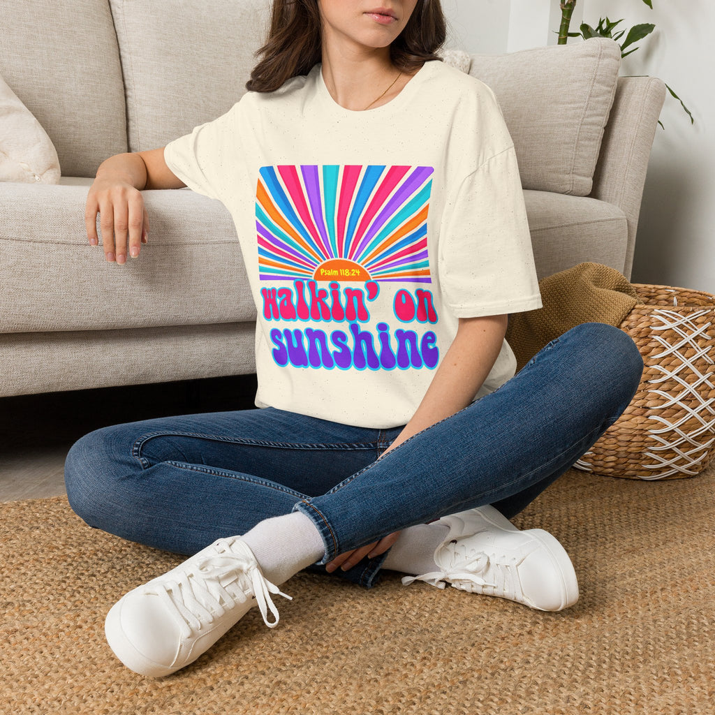 Walkin' On Sunshine Lords Glory with Lori Psalm 118:24 Retro T-Shirt — 70s Rainbow Sun Graphic Tee