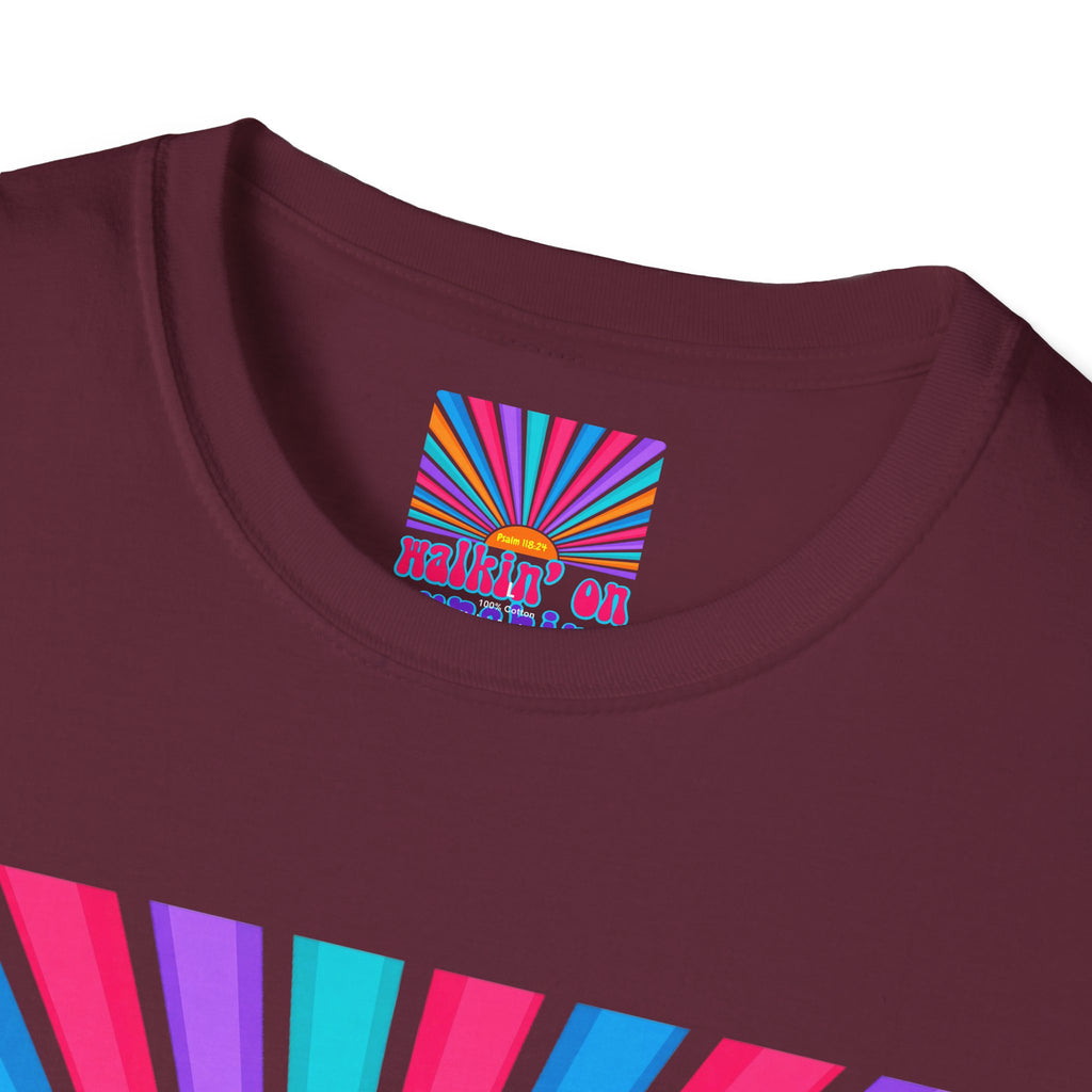 Walkin' On Sunshine Lords Glory with Lori Psalm 118:24 Retro T-Shirt — 70s Rainbow Sun Graphic Tee