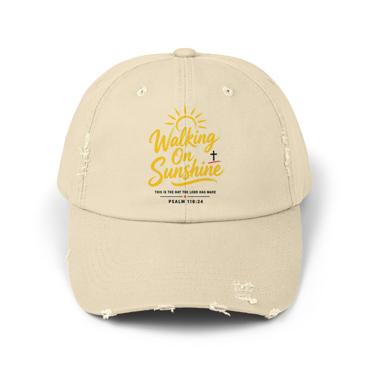 Walking on Sunshine Distressed Cap – Christian Sunshine Baseball Hat (Psalm 118:24)