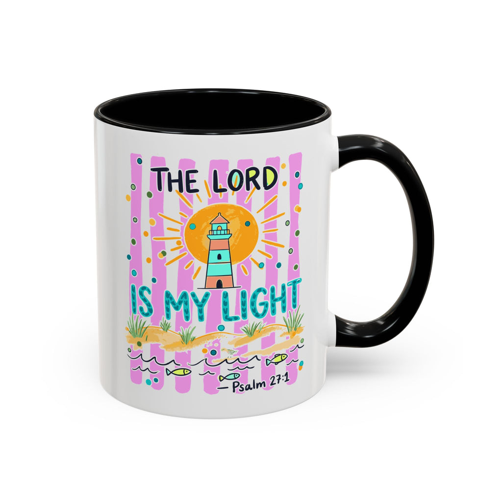 Christian Coffee Mug - "The Lord Is My Light" Lighthouse Psalm 27:1 Accent Mug